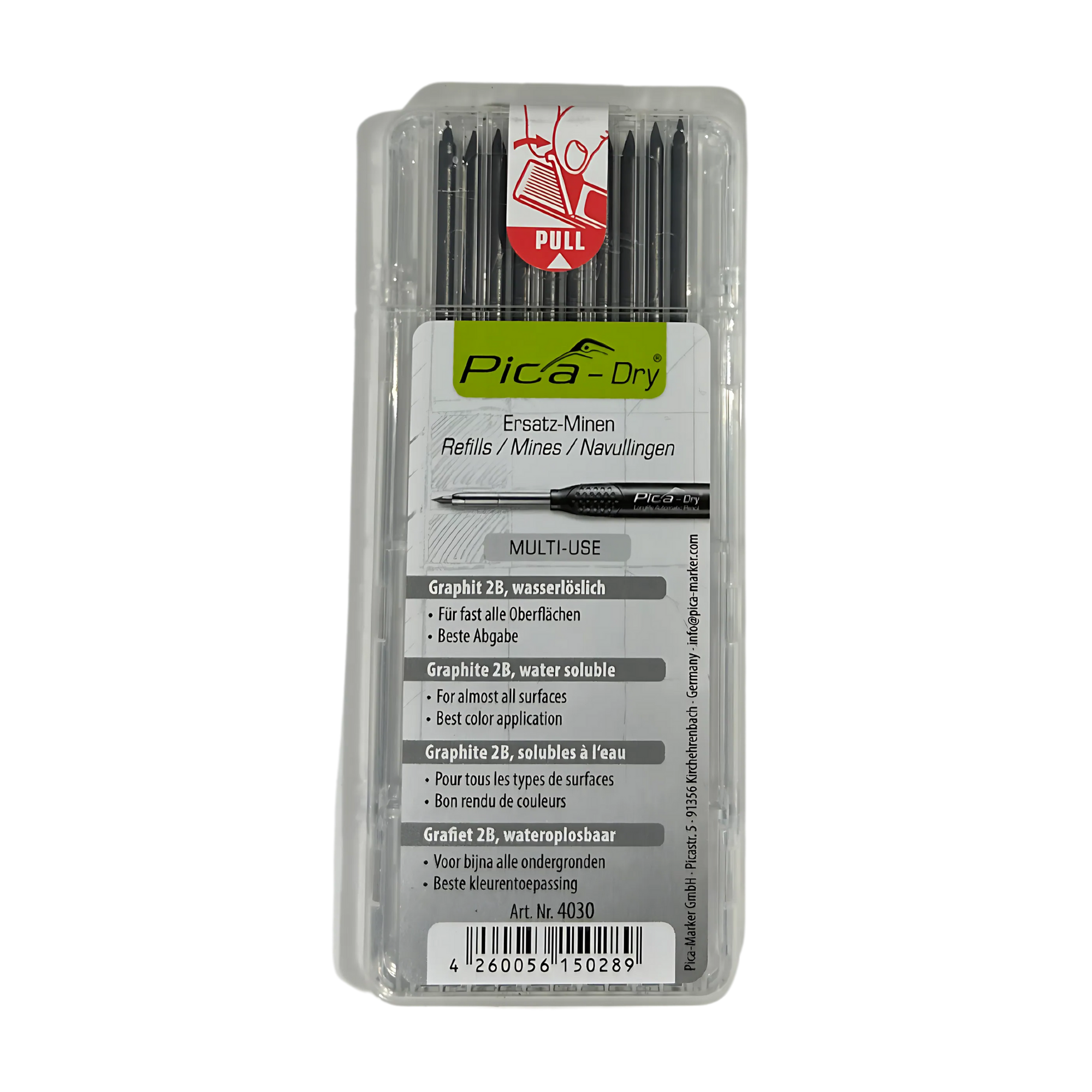 Pica-Dry Longlife pen refills in clear case: pre-sharpened water-soluble/resistant leads for precise multi-surface trade m...