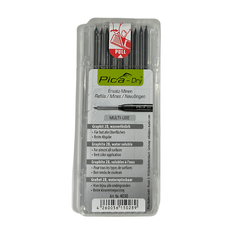 Pica-Dry Longlife pen refills in clear case: pre-sharpened water-soluble/resistant leads for precise multi-surface trade m...