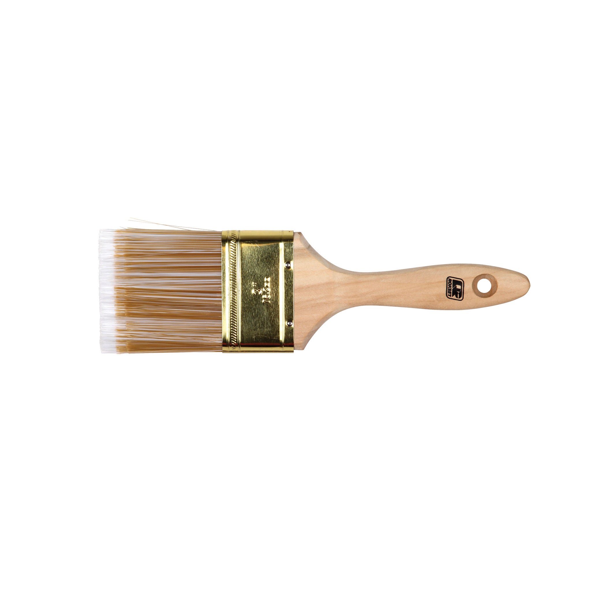 Adheseal polyester paint brush: white synthetic bristles, gold ferrule, ergonomic wood handle for smooth paint, stain, var...