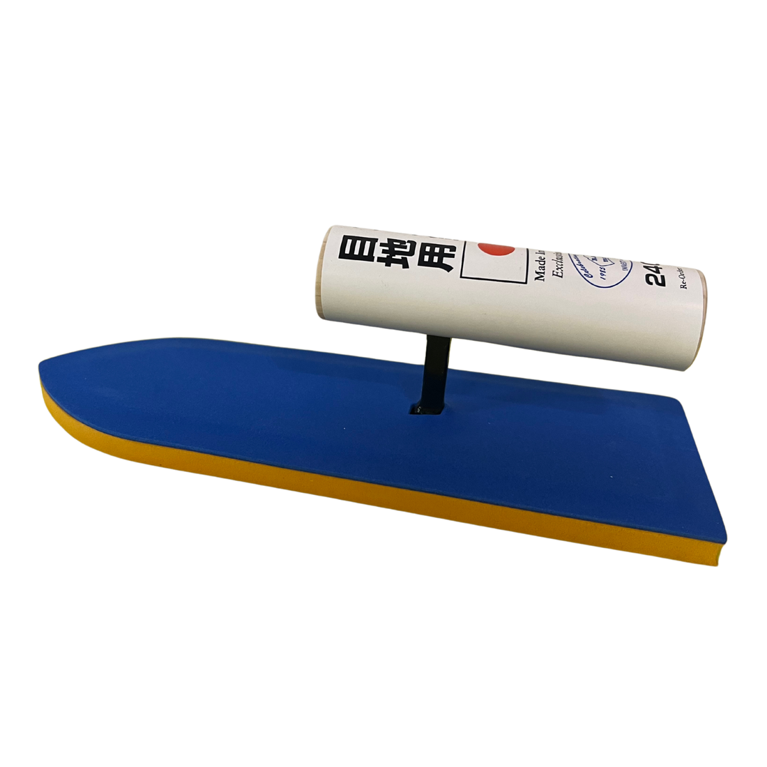 Blue & yellow foam trowel with Made in Japan white handle on display stand