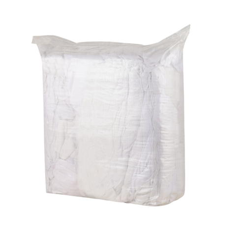 10kg bale of soft, low-lint T-shirt rags for streak-free cleaning of glass, autoglass, aluminium and wood.