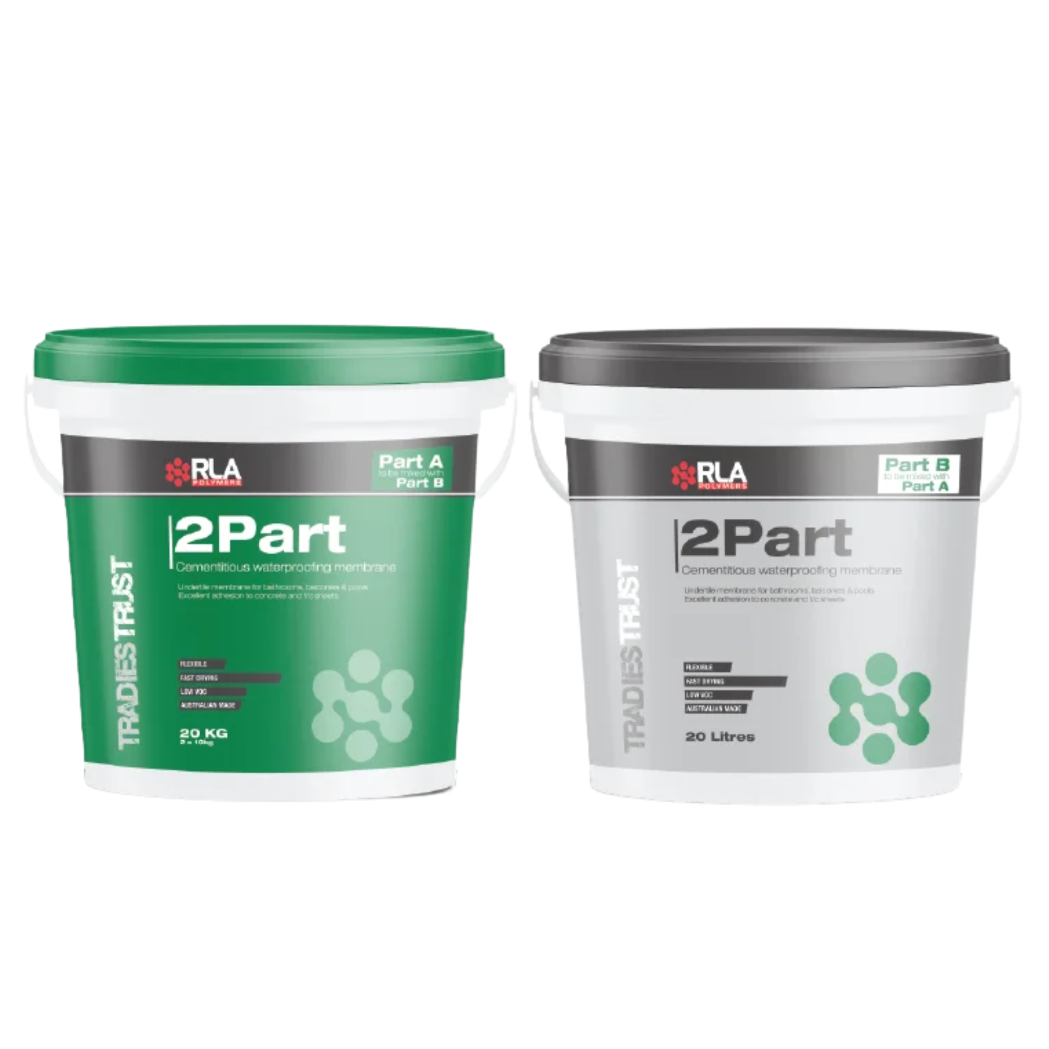 RLA 2 Part cementitious waterproofing membrane: 20kg Part A powder pail & 20L Part B liquid pail for AS 4858 wet area barr...