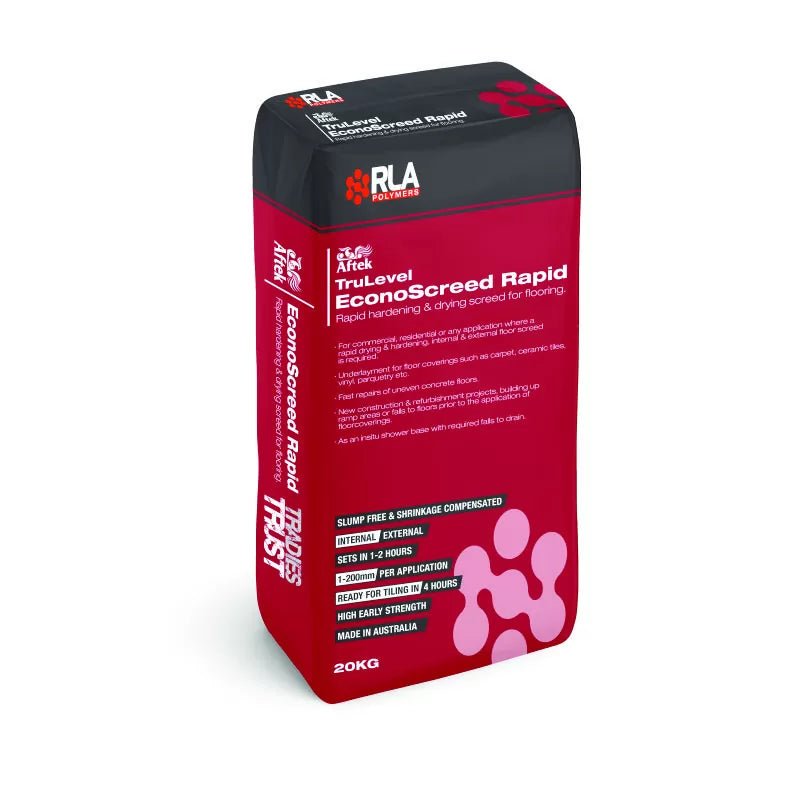 RLA TruScreed Rapid 20kg eco floor screed bag - rapid drying, slump free, sets in 2hrs, internal/external, Made in Australia