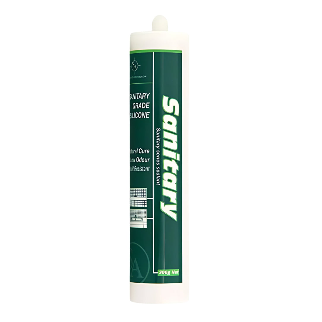 SA Sanitary neutral cure silicone sealant cartridge: anti-fungal, mould-resistant for wet area joint sealing.