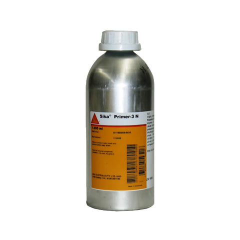 Sika Primer-3 N silver bottle, solvent-based epoxy adhesion promoter for secure sealant bonds on concrete & metals