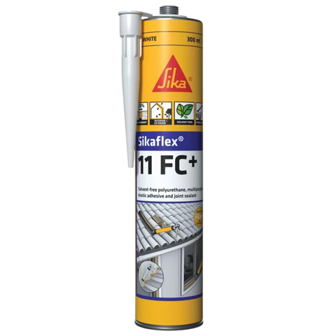 Sika Sikaflex-11 FC+ 300ml white tube, solvent-free polyurethane elastic adhesive & joint sealant for construction.