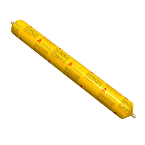 Yellow Sikaflex PRO polyurethane sealant sausage pack for joint sealing in facades, concrete; ±25% movement capability.