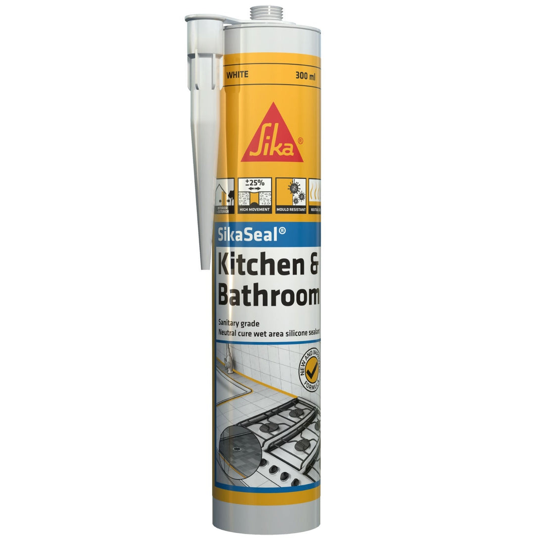 SikaSeal® Kitchen and Bathroom – 300 ml wet area silicone cartridge