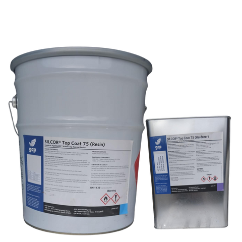 SILCOR Top Coat 75 two-part polyurethane topcoat kit: resin pail & hardener for UV protection on waterproof membranes