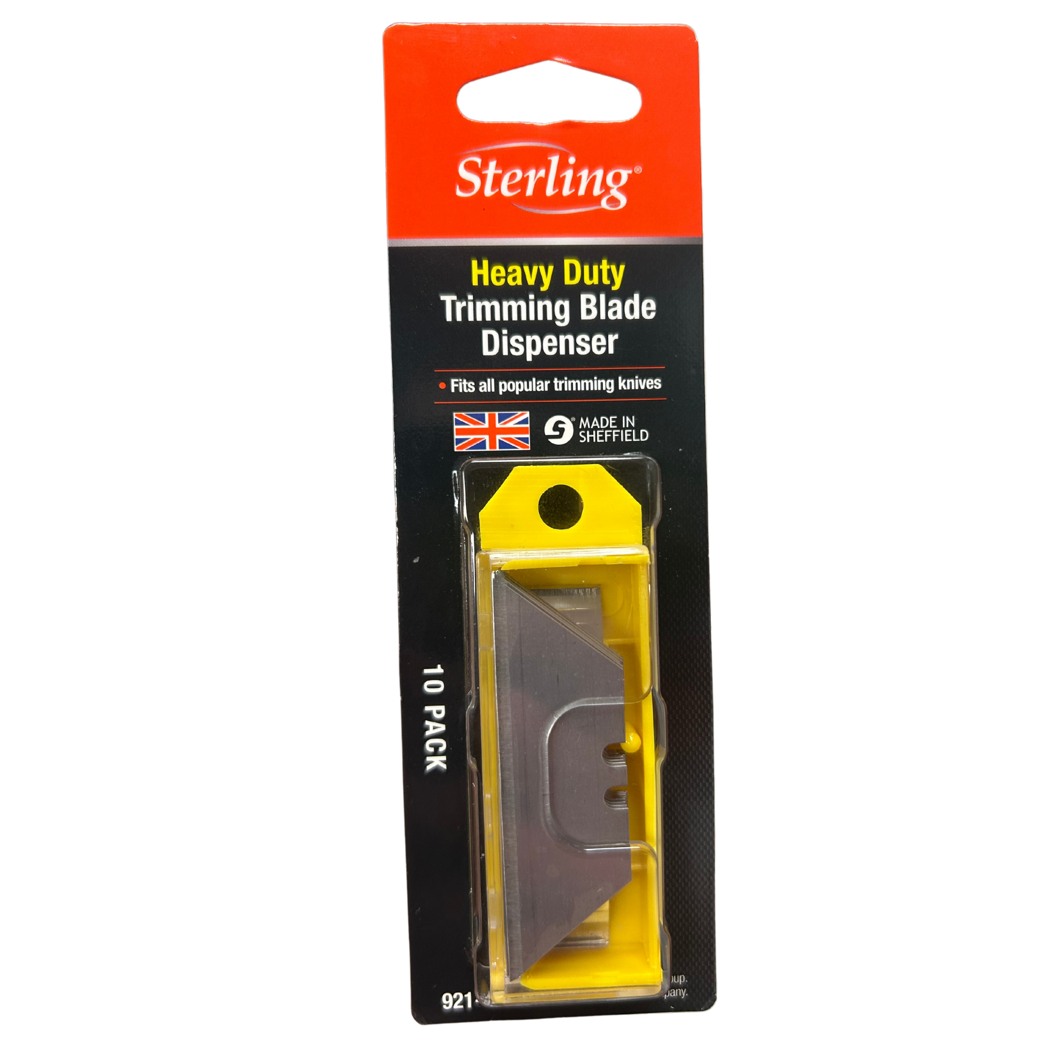 Sterling 921 heavy duty utility blades, 10-pack dispenser, Sheffield high carbon steel for precise trimming in glass, alum...