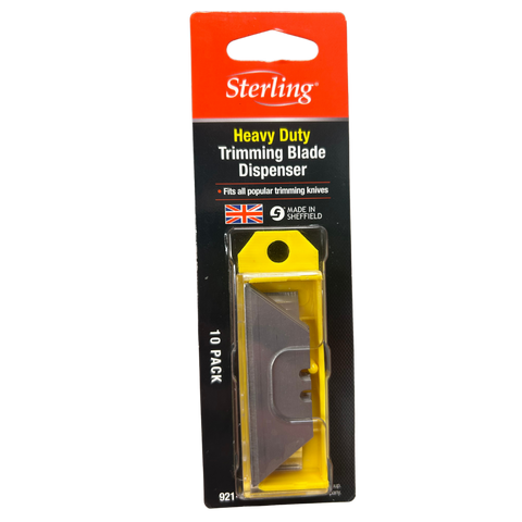 Sterling 921 heavy duty utility blades, 10-pack dispenser, Sheffield high carbon steel for precise trimming in glass, alum...