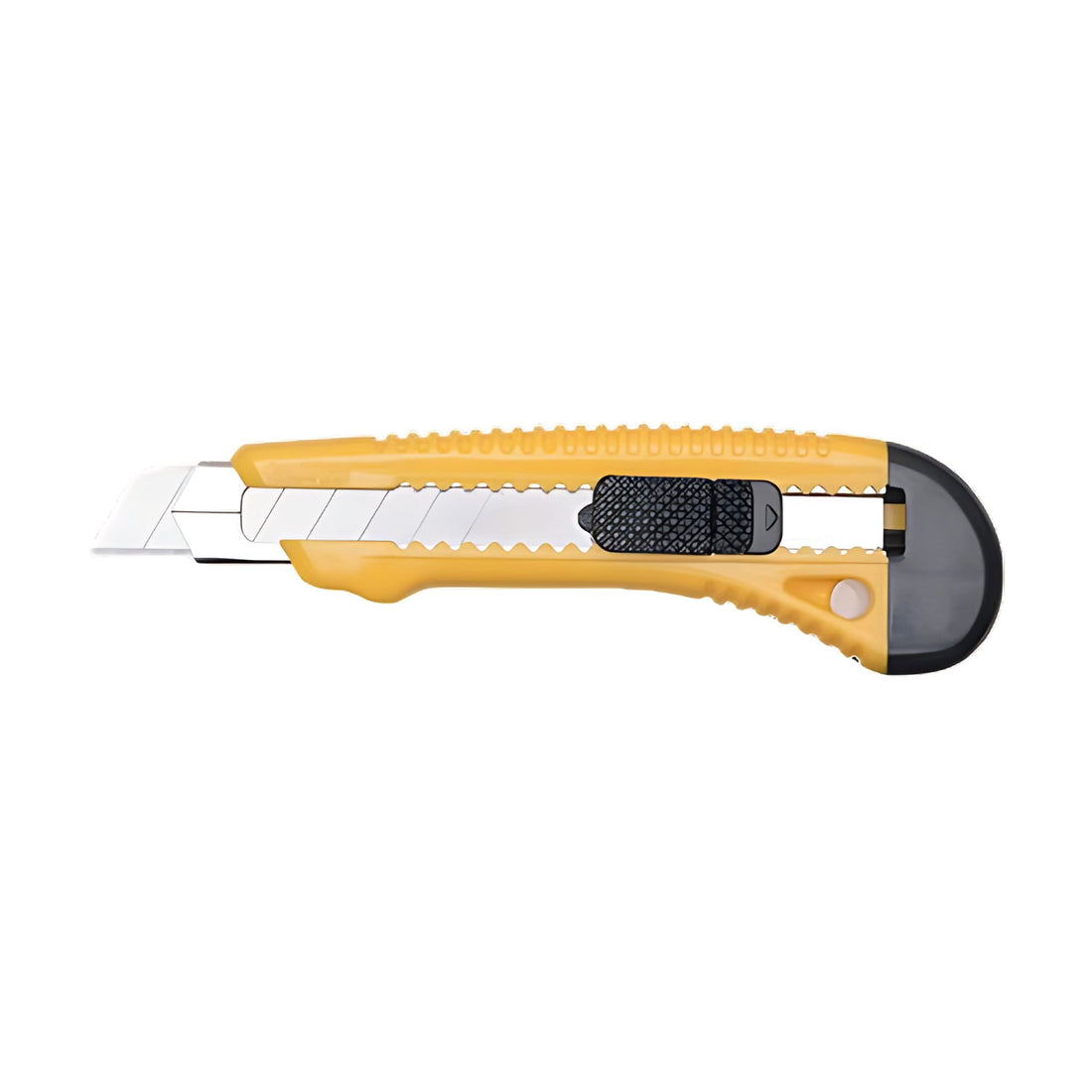 Sterling 18mm yellow plastic cutter with metal sleeve, safety lock prevents slips for precise trade cuts in membranes, gla...