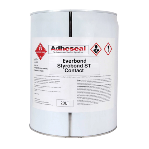20L Adheseal Everbond Styrobond ST drum: polystyrene-safe spray adhesive for secure EPS foam bonding to cement, plywood, m...