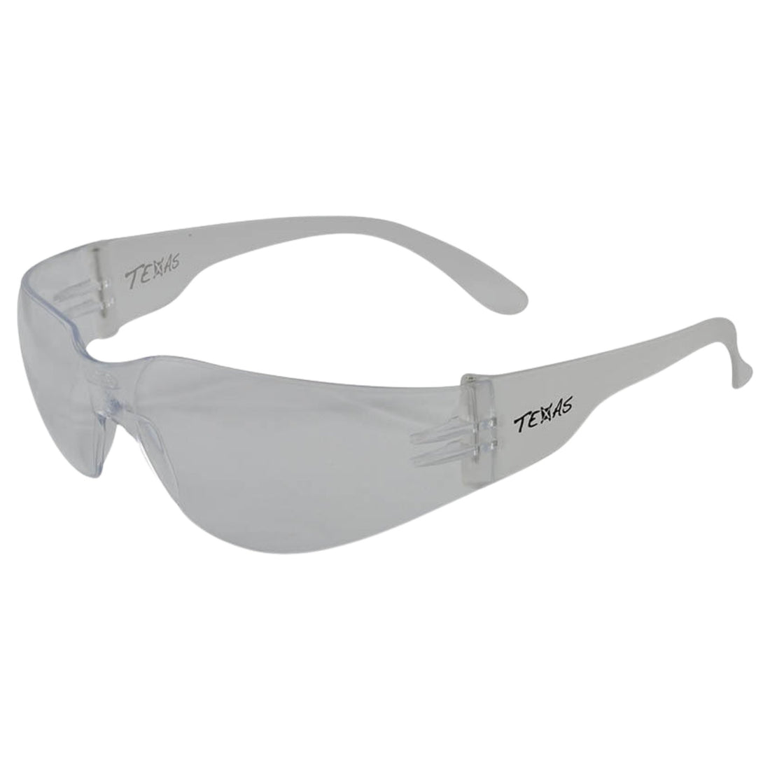 Texas EBR330 wraparound safety glasses, clear anti-fog/scratch lens, 99.9% UV protection for trade site eye safety.