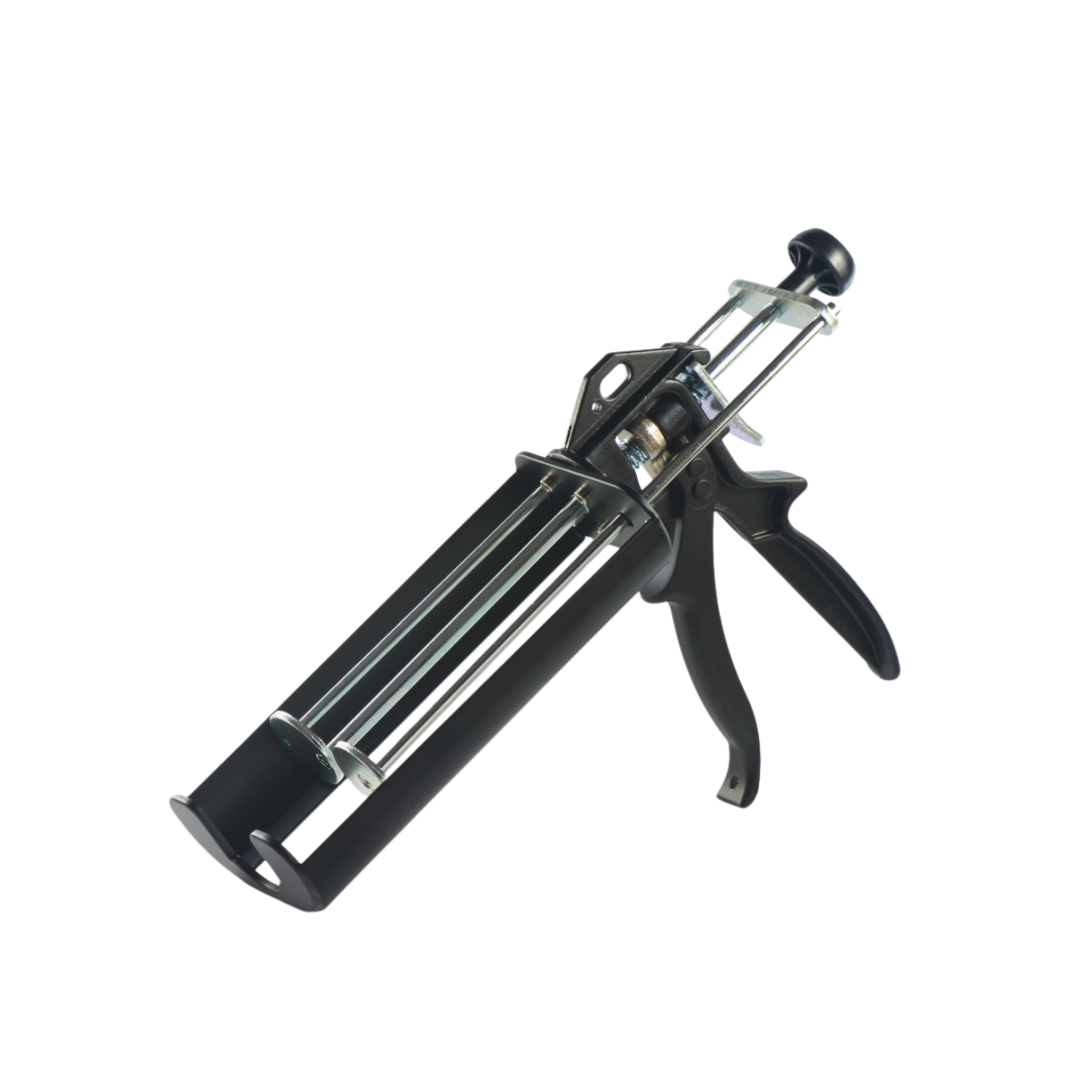 Hand-operated twin cartridge caulking gun (2x200ml) with steel rod for precise dispensing of two-part adhesives and sealants.