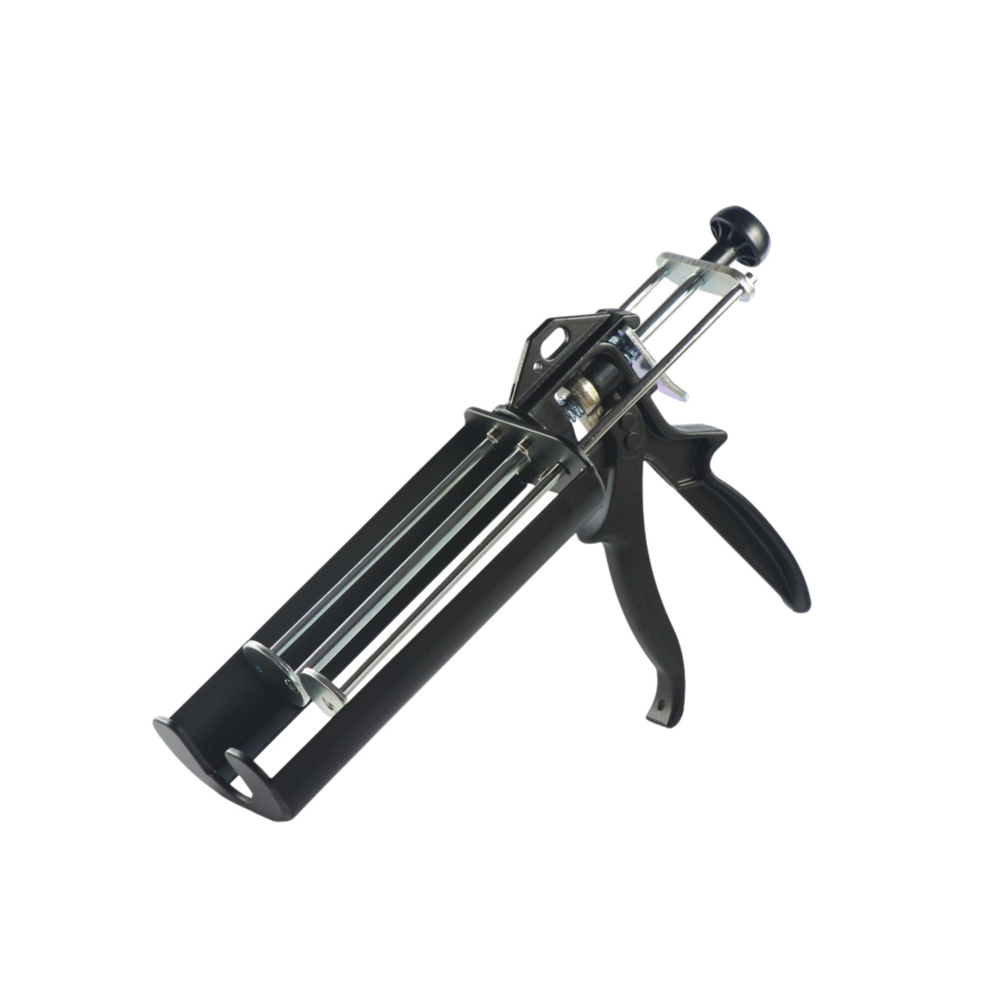 Hand-operated twin cartridge caulking gun (2x200ml) with steel rod for precise dispensing of two-part adhesives and sealants.