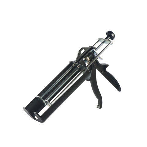 Hand-operated twin cartridge caulking gun (2x200ml) with steel rod for precise dispensing of two-part adhesives and sealants.