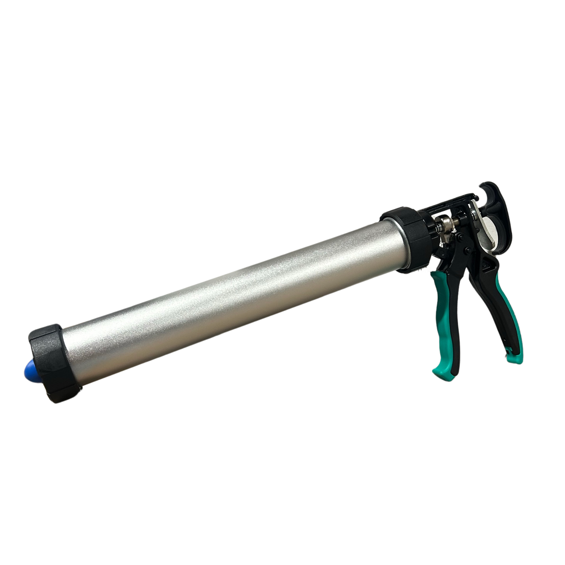 Heavy-duty aluminium sausage caulking gun with TPR grips for precise 600ml sealant dispensing in waterproofing and joint s...