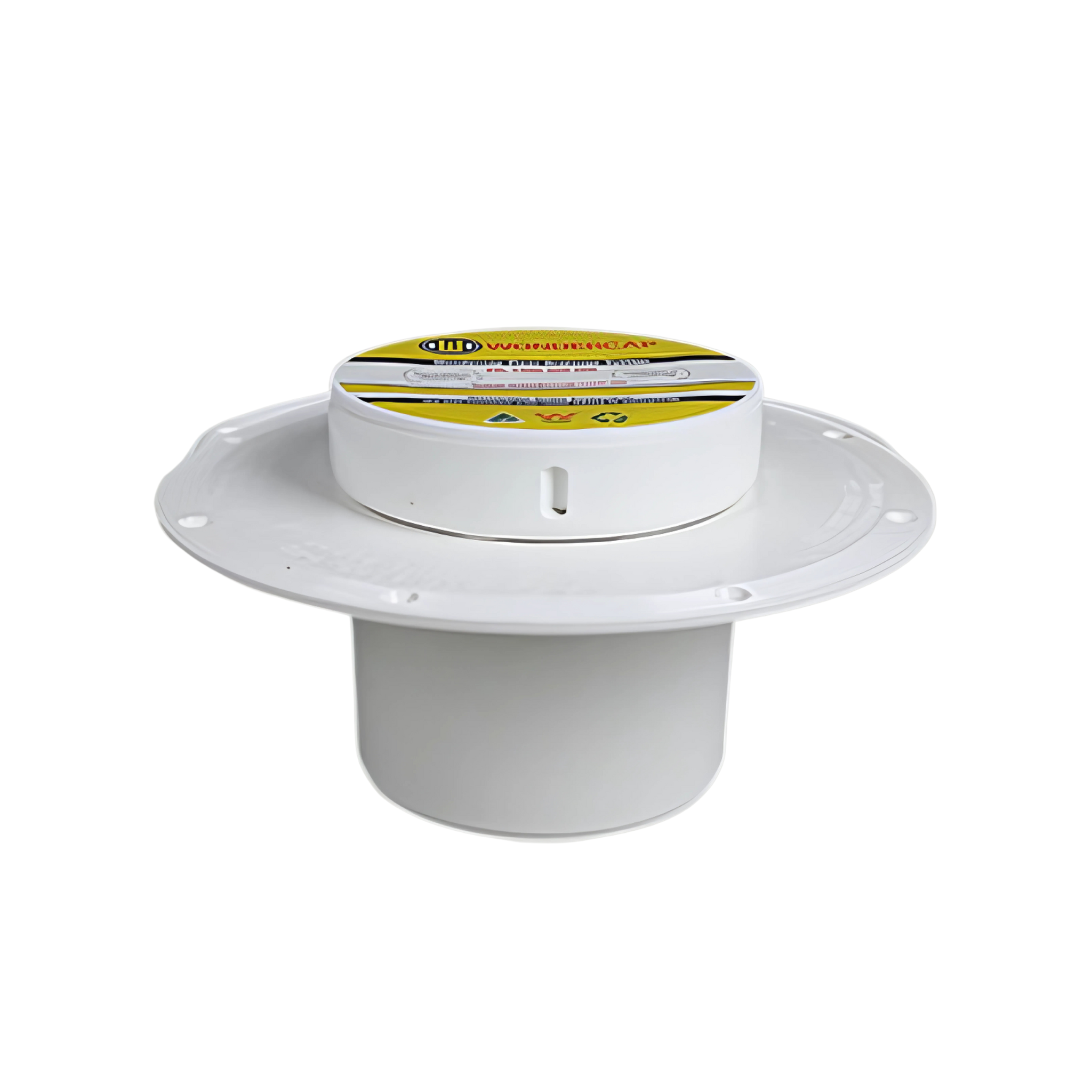 Wondercap RetroFit Kit: white flange cap with yellow label, retrofits drains to seal odors, boosts hygiene in wet areas.