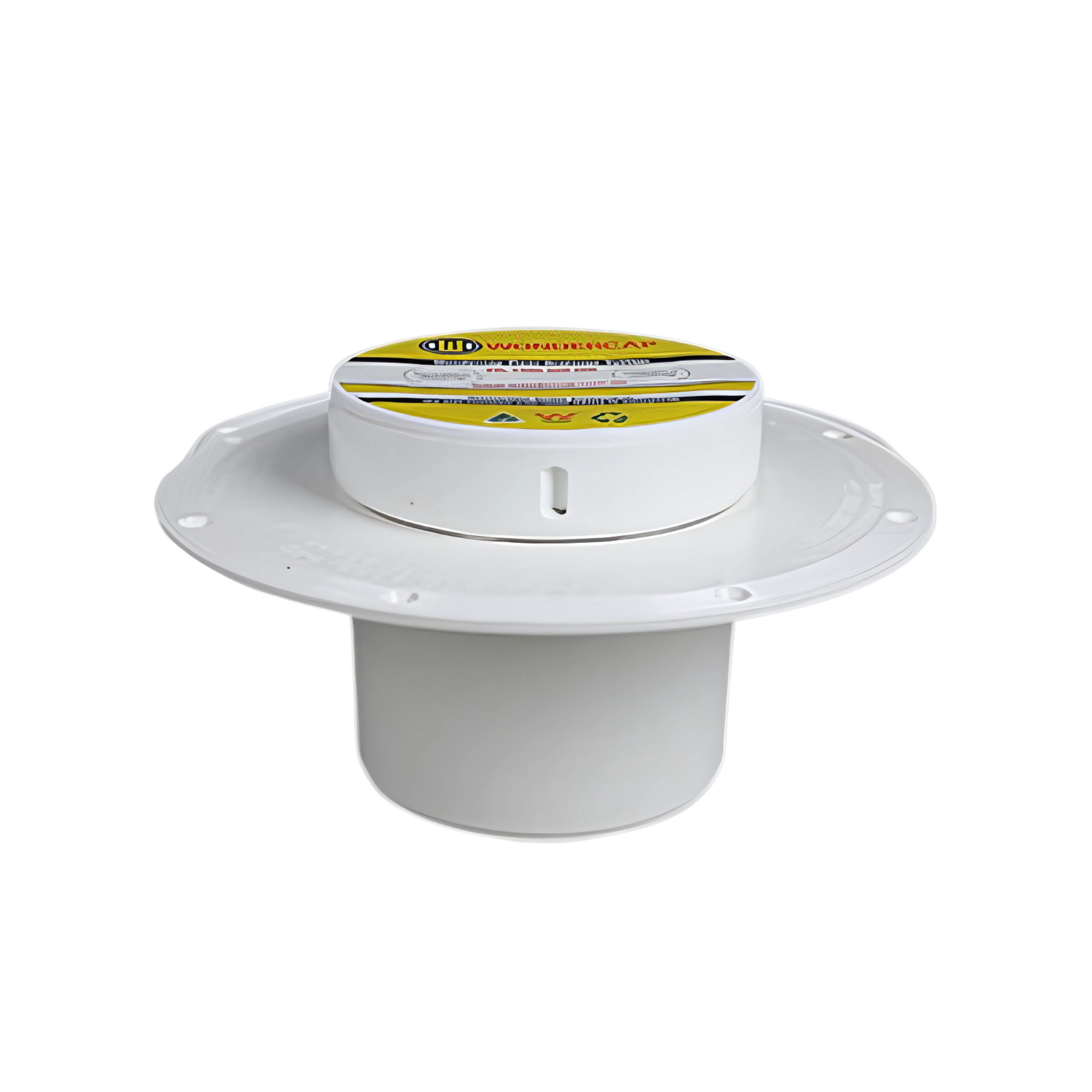 Wondercap RetroFit Kit: white flange cap with yellow label, retrofits drains to seal odors, boosts hygiene in wet areas.